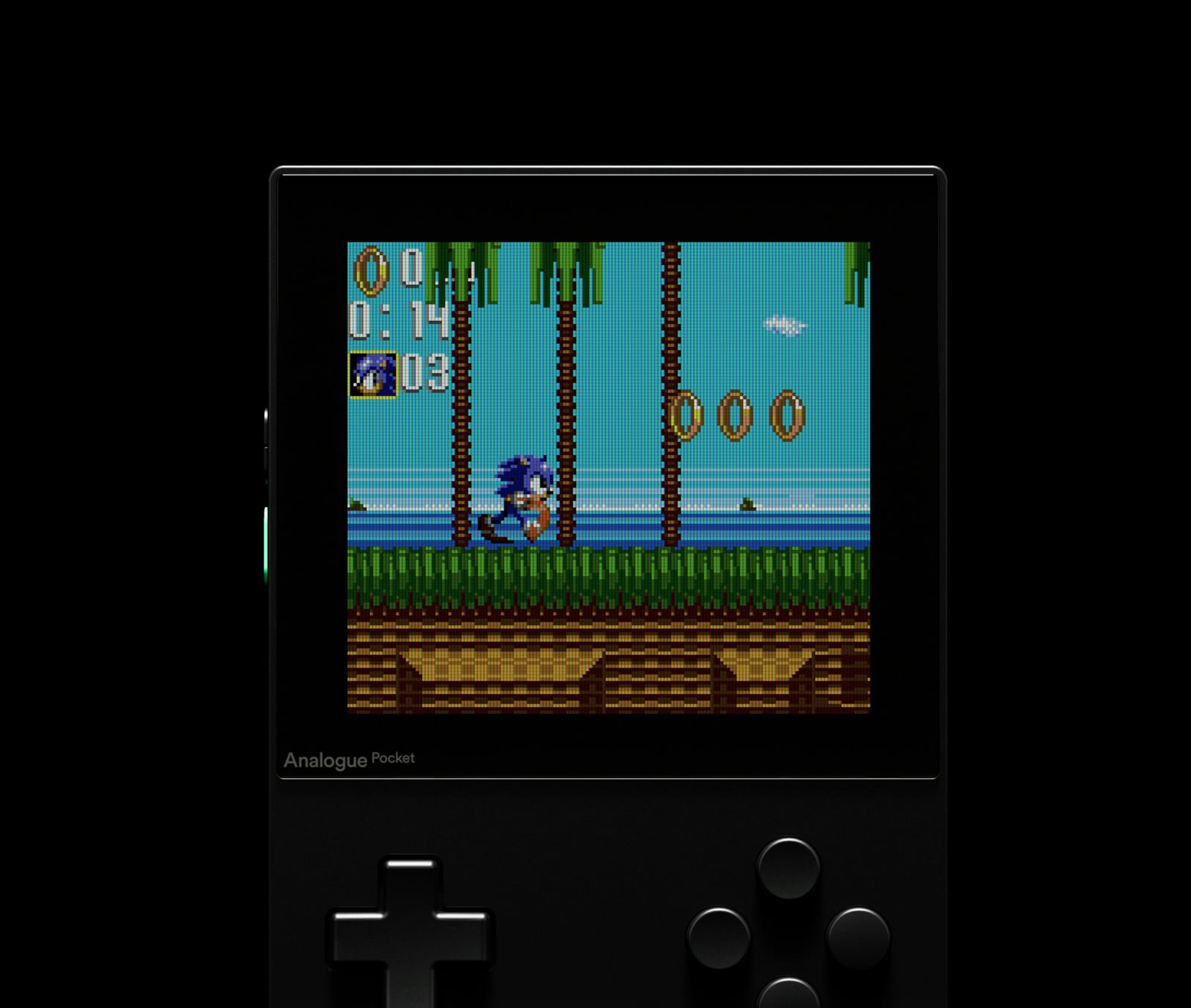 The 3.5-inch 1600x1440 panel is the Pocket's party trick: every Game Boy pixel maps to a perfect 10x10 square.