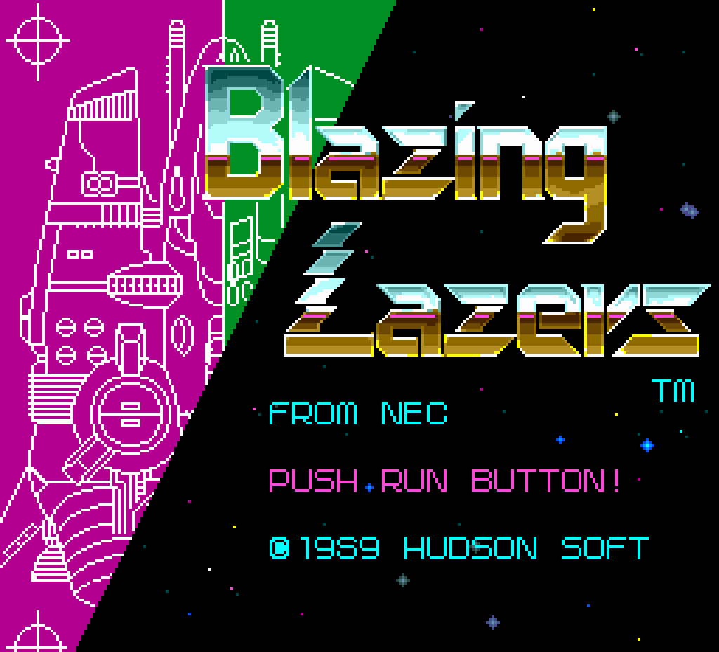 Hudson and Compile's 1989 title screen.