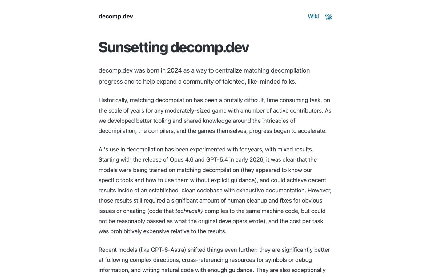 decomp.dev Shuts Its Public Index, Saying AI Has Broken the Decompilation Community