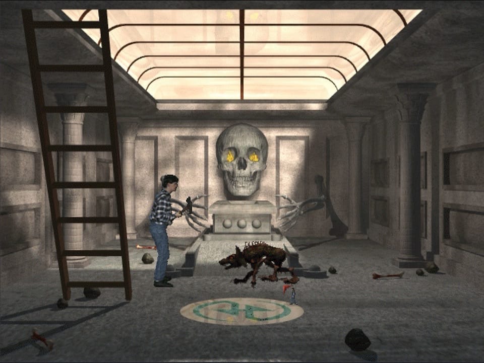 Harvester running in ScummVM: the 1996 DigiFX adventure set in a 1950s Texas town, known for its violence and FMV cutscenes. Screenshot: ScummVM.