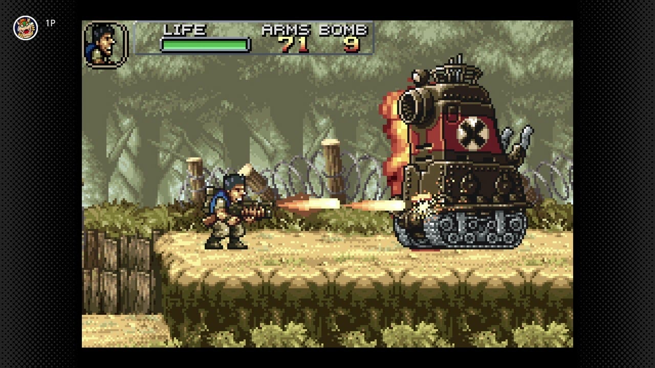 Metal Slug Advance, from Nintendo's announcement: the life bar at the top left replaces the extra lives of the arcade games.