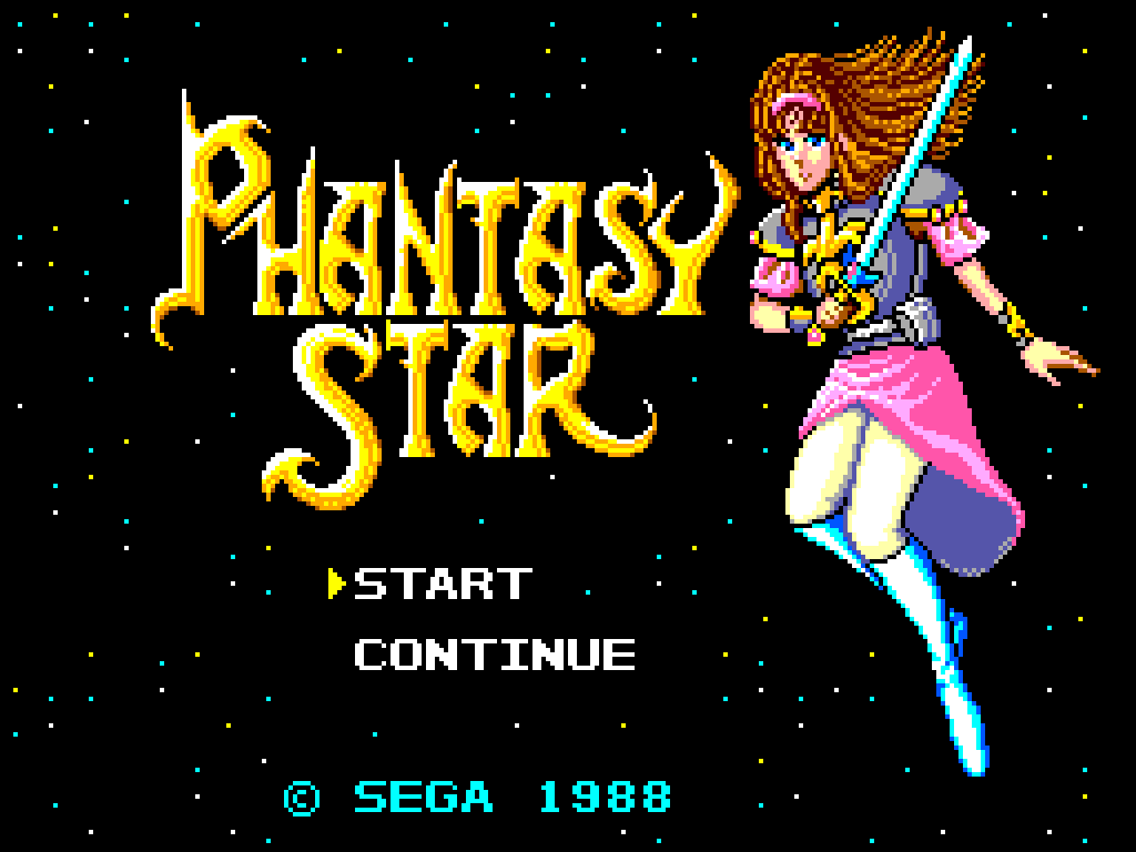 Alis on the title screen: Sega's 1988 answer to the RPG boom.