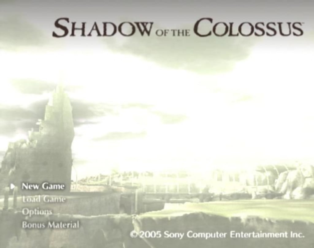 The muted title screen sets the tone before a single colossus appears.