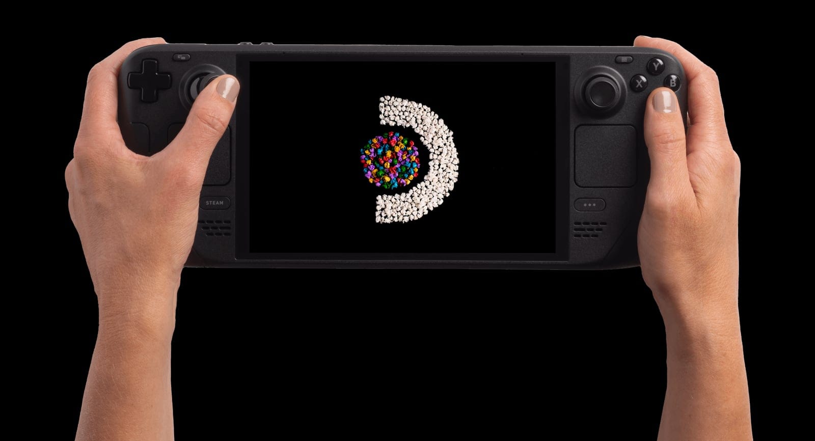 The Deck's controls are the underrated part of the story: four back buttons and two trackpads cover input schemes no dedicated retro handheld has.