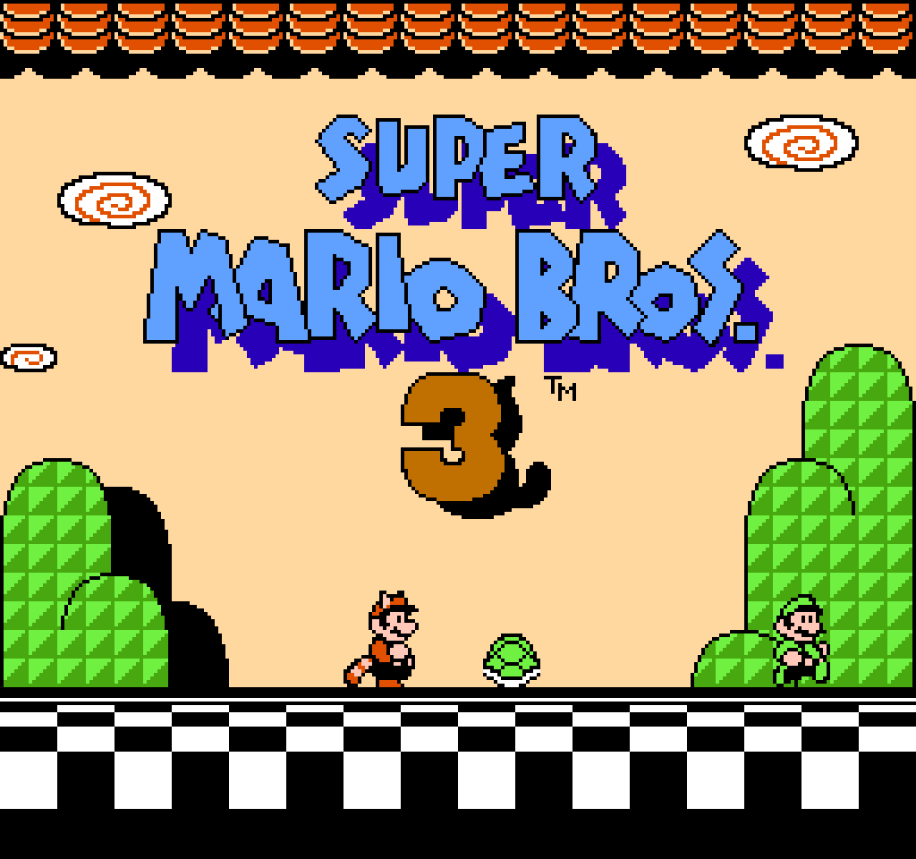 The curtain rises: Super Mario Bros. 3's stage-play title screen.
