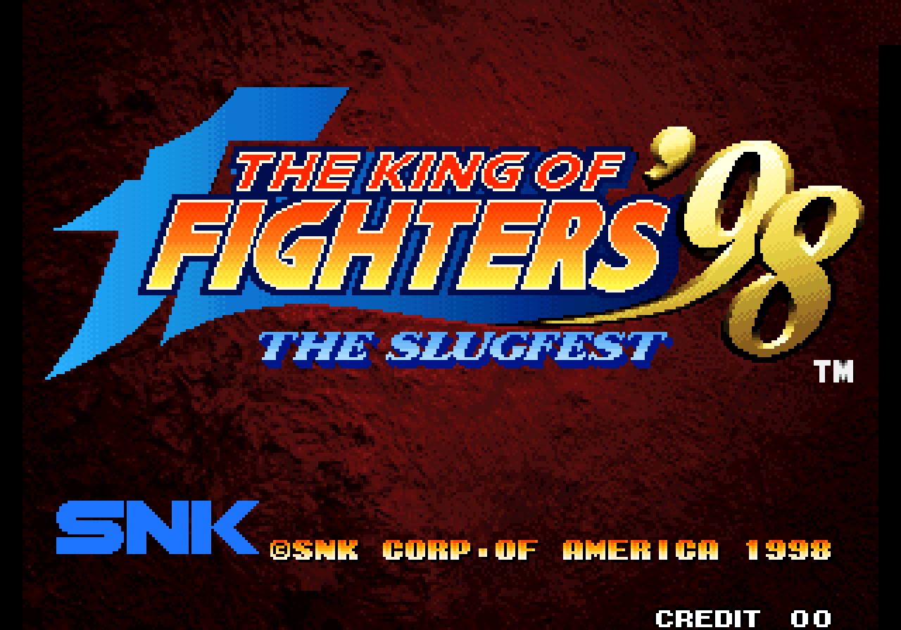 The Slugfest: KOF '98's arcade title screen.